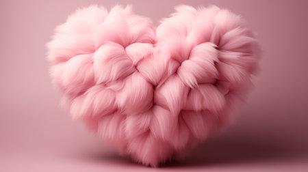 pink fluffy heart on pink background. Cute moder design surface.の素材