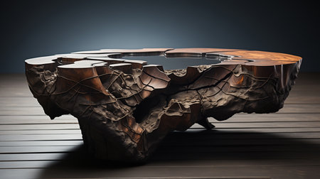 Round wooden original modern design table with a wooden counter. 3D renderの素材