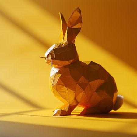 Rabbit in multi-colored pieces of paint. 3D render. 3D Illustrationの素材