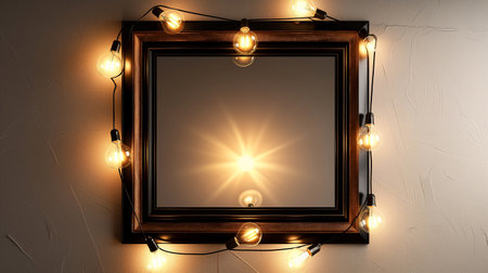 Golden retro makeup mirror on concrete wall. 3D renderingの素材