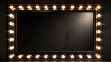 Golden retro makeup mirror on concrete wall. 3D renderingの素材