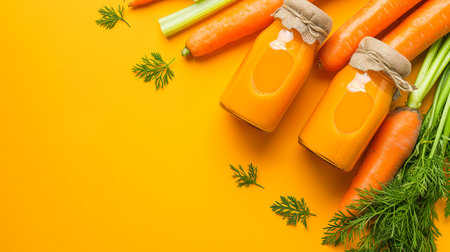 Carrot juice in a glass and fresh carrots with leavesの素材