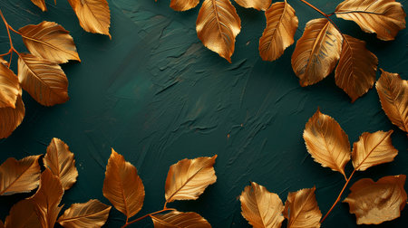 Abstract minimal background with sand and gold leaf for product presentation or branding. Natural yellow brown color. Decoration. 3d rendering illustration.の素材