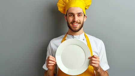 Young fun waiter male chef cook baker man making okay taste delight sign, savoring isolated on background studio. food menu conceptの素材