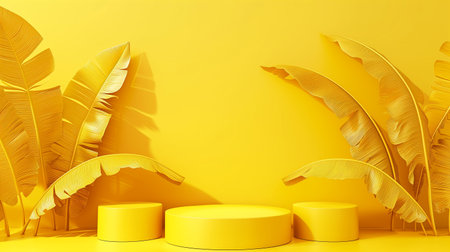 Modern white and gray geometric pedestal podium with green palm leaf. Platform in shadow. Abstract white and gray minimal wall scene. Vector rendering 3d shape cosmetic product display presentation.の素材