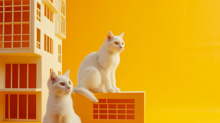 Cute british cat with a toy houseの素材