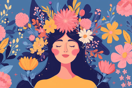 International Women's Day 8 march with frame of flower and leaves, Paper art style.の素材