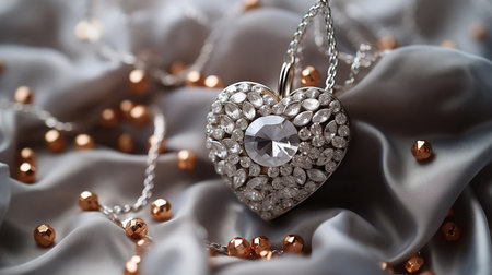 jewelry on a pink background. Gift for Valentine's Day. Preparing for Valentine's Day. Pure pink background, fabric.の素材