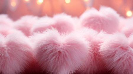 pink fluffy heart on pink background. Cute moder design surface.の素材