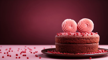 Cake in the form of a red heart on a stand against a dark backgroundの素材