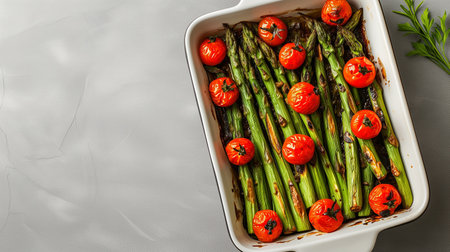 Grilled vegetables - tomatoes, red onion, zucchini, asparagus, red pepper, yogurt sauceの素材