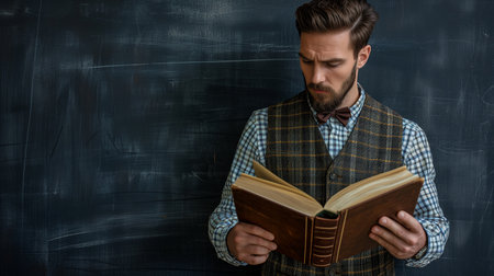Nerdy Gentleman in Bow Tie and Vest or Waistcoat Holding Vintage Books. Lover of Literature and Reader of Classic Books.の素材