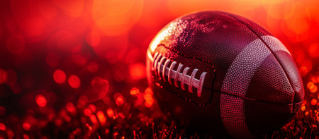 Black-Gold American football standard ball under red background.の素材
