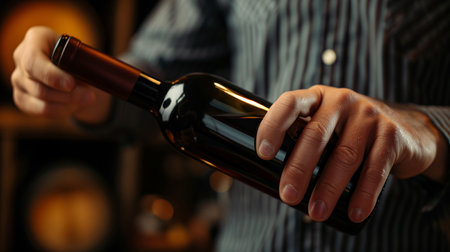 cropped view of man opening bottleの素材
