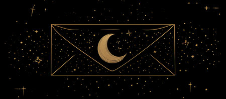 Mystical Night sky background with half moon, clouds and stars. Moonlight night. Vector illustration.の素材