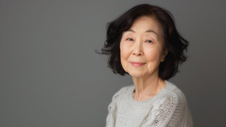 Asian old Woman Portrait with text space,の素材