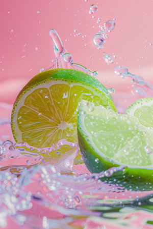 Isolated flying limes. Falling sliced lime fruit isolated on white background with clipping pathの素材