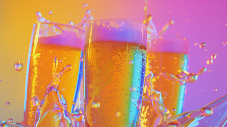 Glass with splashing beer, attractive beer mockupの素材