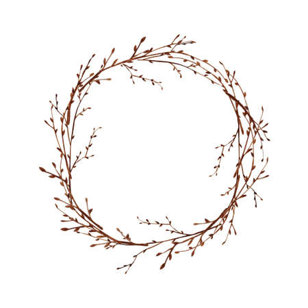 Watercolor spring wreath isolated with birch twigsの写真素材