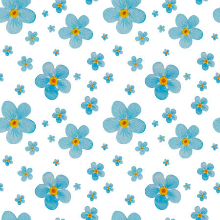 Watercolor seamless pattern with forget-me-not spring flowersの写真素材