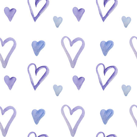 watercolor seamless pattern with lavender heartsの写真素材