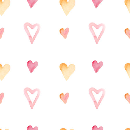 watercolor seamless pattern with peach heartsの写真素材