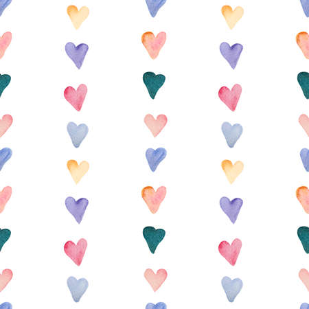 watercolor seamless pattern with color hearts