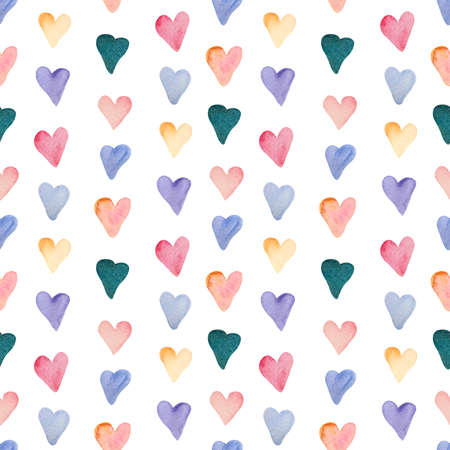 watercolor seamless pattern with color heartsの写真素材