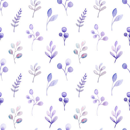 watercolor seamless pattern with lavender hearts and violet floral elementsの写真素材