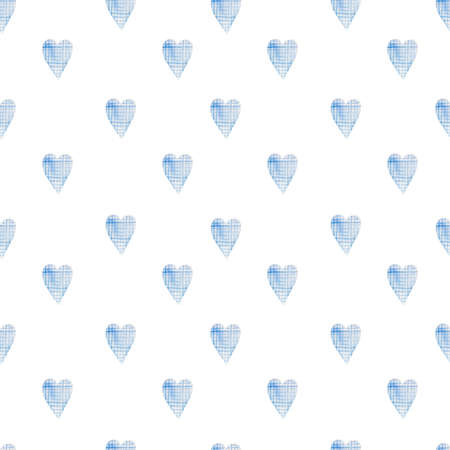watercolor seamless pattern with blue checkered heartsの写真素材