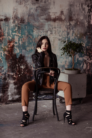 Portraits of a girl in a hatの写真素材