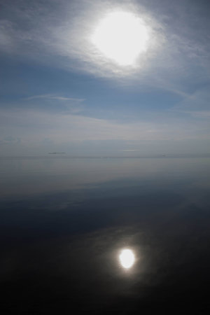 Sun reflecting in the White Sea waterの写真素材