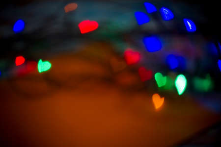 blurred lanterns in the shape of heartsの写真素材