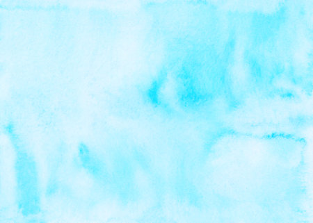 Watercolor light blue background texture hand painted. Watercolor bright stains on paper.の写真素材