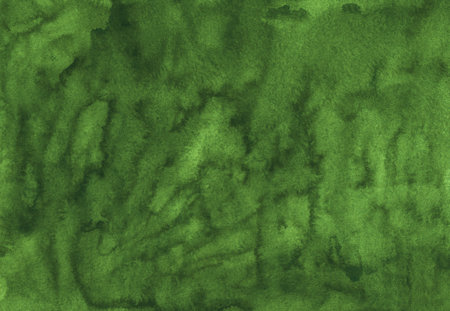 Watercolor green color background texture. Liquid mustard green backdrop. Stains on paper.の写真素材