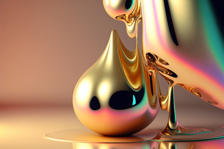 3D render abstract geometric background, pearl and gold drop, creative shapesの素材