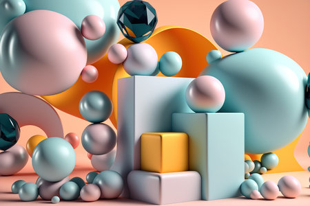 3D render abstract geometric background, pastel creative shapesの素材