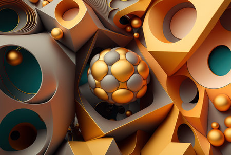 3D render abstract geometric background, yellow creative circle shapesの素材