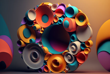 3D render abstract geometric background, pastel creative round shapesの素材