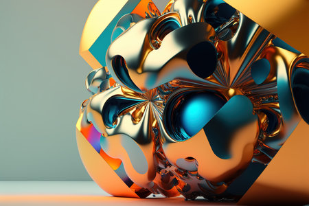 3D render abstract geometric background, golden creative shapesの素材