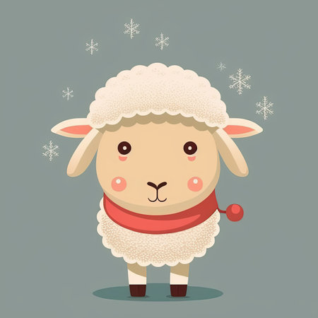 Cute sheep Christmas 2D illustration, New Year cartoon ewe iconの素材