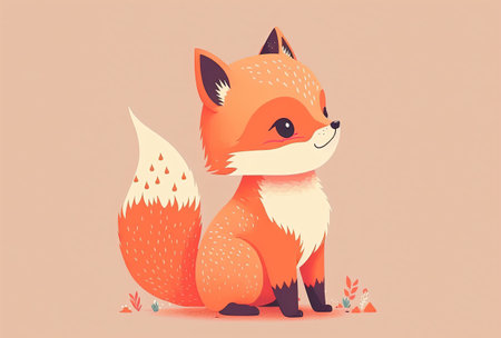 Cute fox 2D illustration, cartoon iconの素材