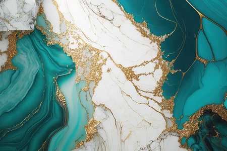 Abstract marble turquoise, white and gold background. Invitation backdrop.の素材
