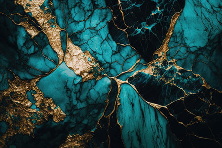 Teal blue and gold marble background. Luxury marble stone texture. Invitation backdrop.の素材