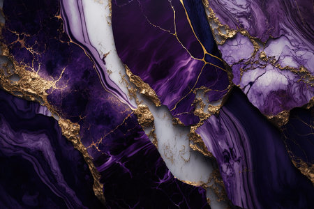 Abstract marble purple and gold background. Invitation backdrop.の素材