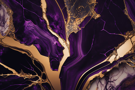 Dark purple and gold marble background. Luxury marble stone texture. Invitation backdrop.の素材