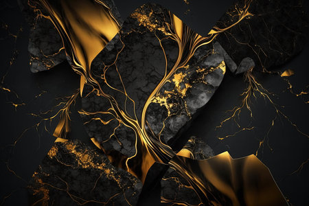 Black and gold marble background. Invitation, card backdrop, banner.の素材