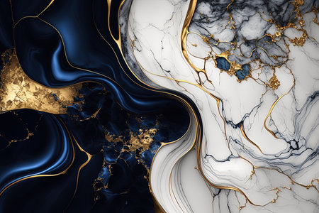 Abstract marble white, blue and gold background. Wedding invitation backdrop.の素材