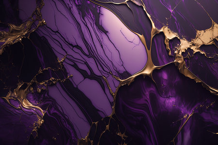 Abstract marble purple and gold background. Invitation backdrop.の素材