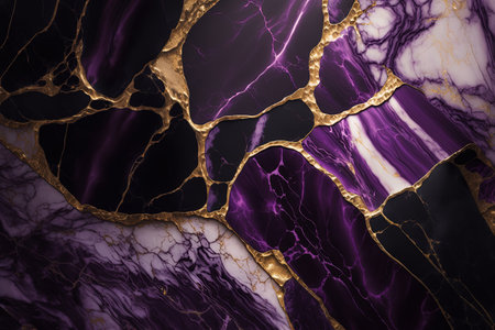 Abstract marble purple and gold background. Invitation backdrop.の素材